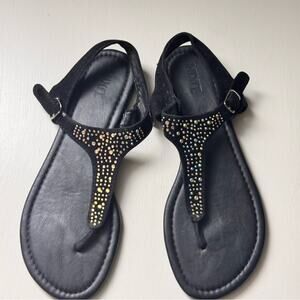 MIXIT Women's  Black with Rhinestone Detailing T Strap Style Sandals Sz 7